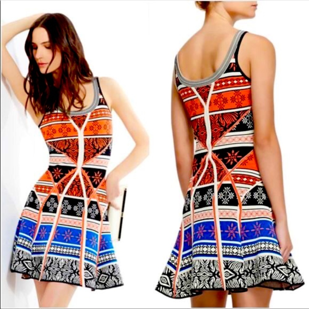 Diane Von Furstenberg Orange Black Blue Patterned Midi Dress